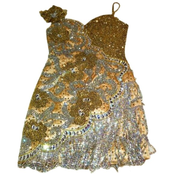 Couture Fully Beaded in Swarovski Crystals Fringes Flowers Prom Party Dress Gown - Picture 11 of 12